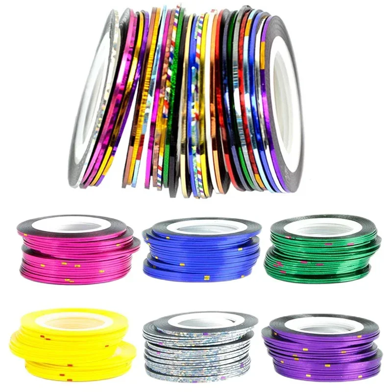 30Pcs Nail Art Striping Tape Multicolor Line Stickers for Creative Nail Design Decoration Decals for Fingernails/Toenails