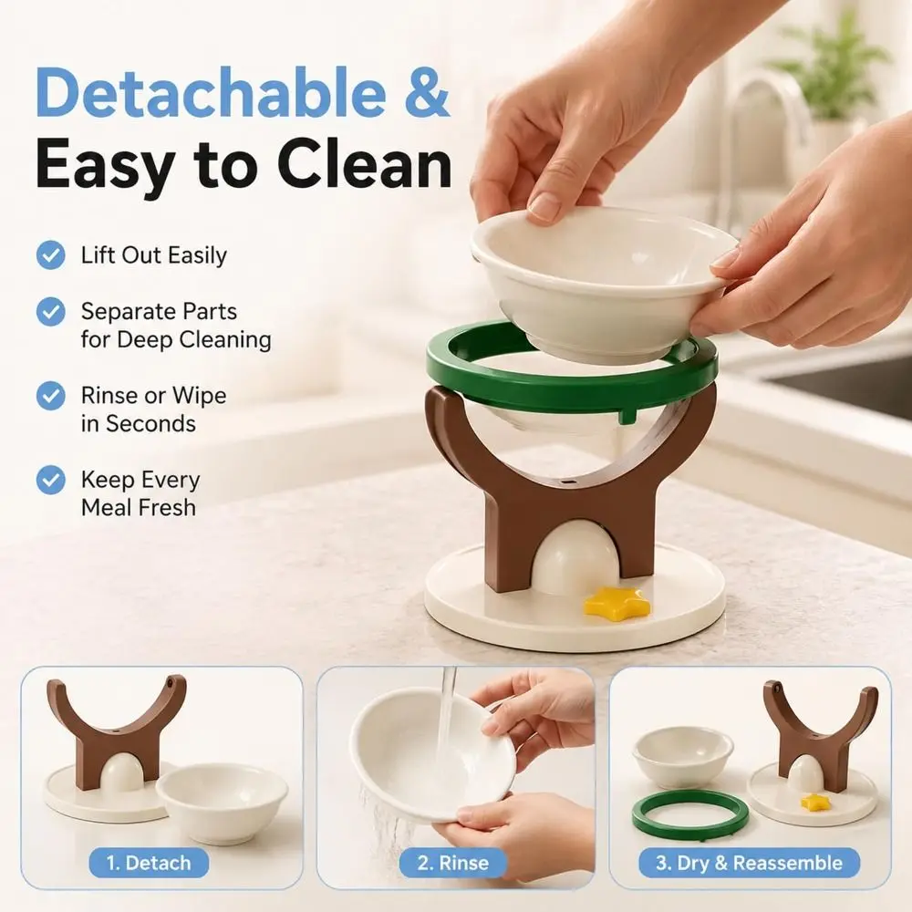 Space-saving Pet Feeder Bowl Floor Standing Anti-Black Chin Cat Food Bowl Elevated Stand Anti-Tip 2 IN 1 Pet Bowl