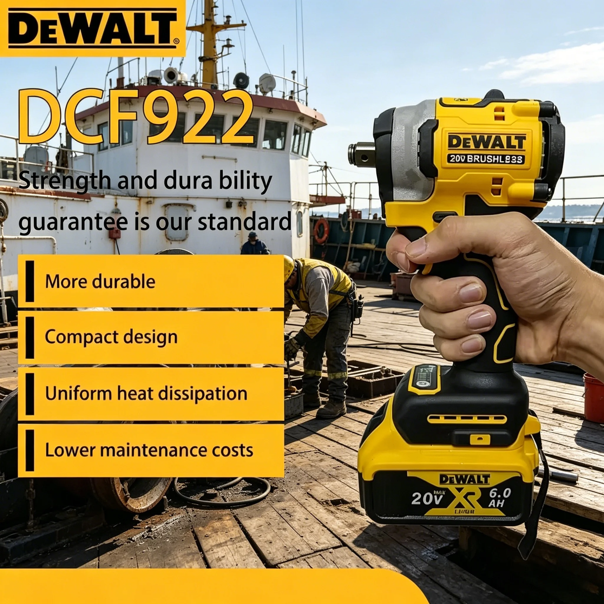 

DEWALT DCF922 ATOMIC MAX 1/2 in. Cordless Impact Wrench Variable Speed Electric Wrench with Detent 20V Pin Anvil Bare Tool