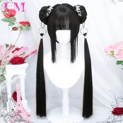 LM Synthetic Long Straight Lolita Wig with Bang Red Ombre Black Cosplay Party Halloween Christmas Wavy Curly Harajuku Wig