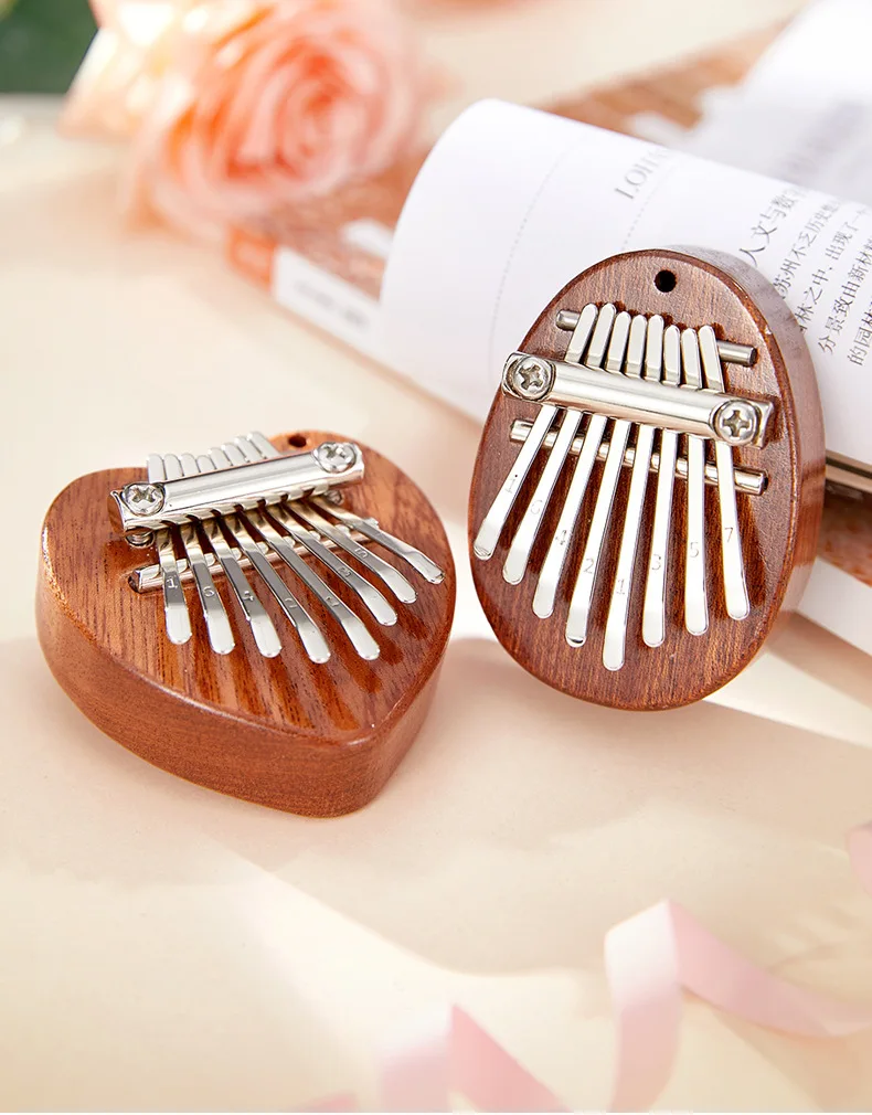 8 Key Mini Kalimba Thumb Piano Wood Metals Small Musical Instrument Pendant Mbira Gift For Adult Kids Beginner Learning