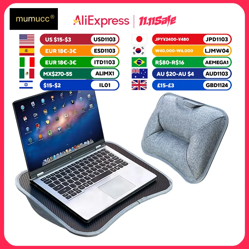 MUMUCC Multifunctional Laptop Desk With Cushion and Filled with Foam Particles, Small Pillow Table, Hard Mouse Pad Large
