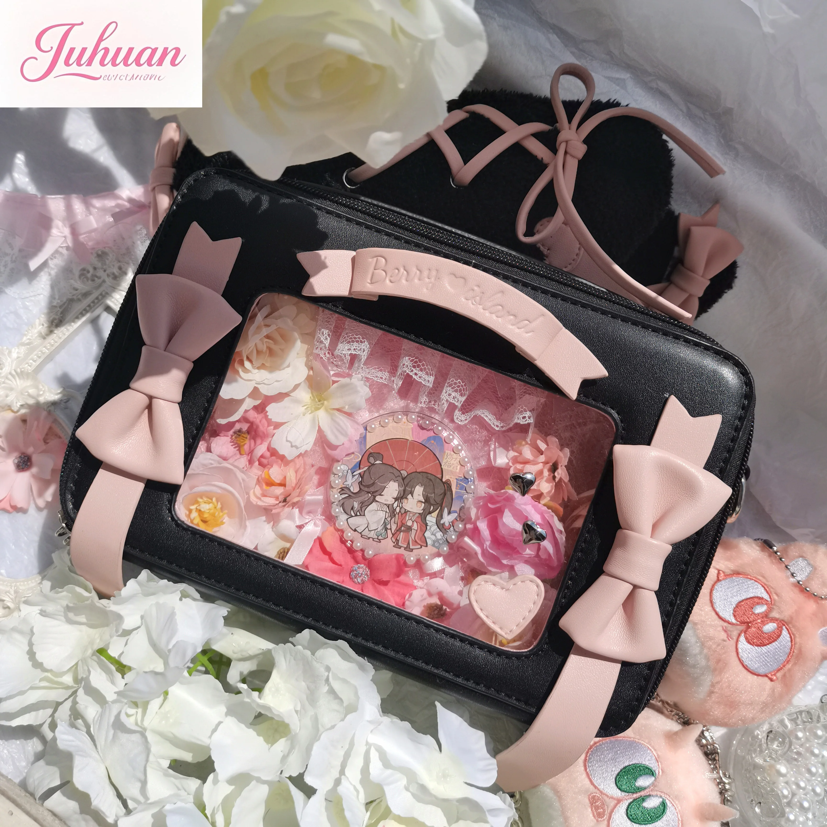 اليابانية لوليتا حقائب الفتيات الحلو القوس بولي PU حقائب كتف 2025 آذان أرنب طويلة Kawaii Crossbody lta حقيبة شفافة لطيف بولسا