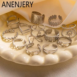 ANENJERY 316L Stainless Steel Strange Line Letter Knot Open Ring for Women Men Fashion Jewelry Gifts Wholesale