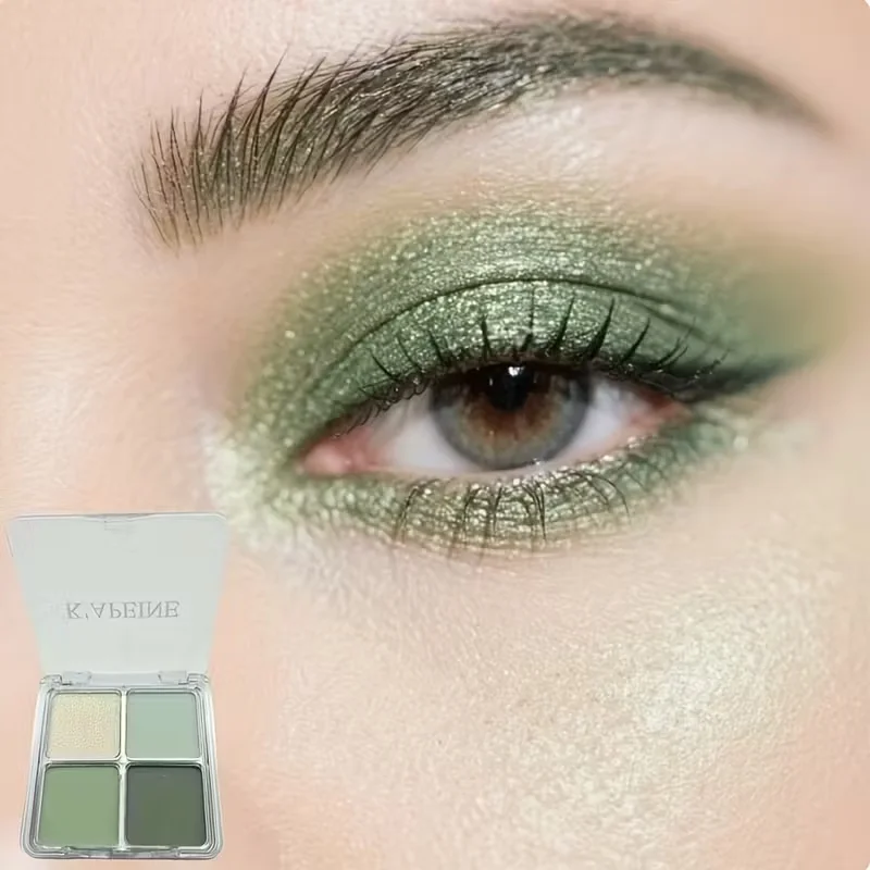 4 色グリーンアイシャドウトレイ低彩度パレットマット韓国アイメイク顔料アイシャドウトレイ持続アイメイクパレット