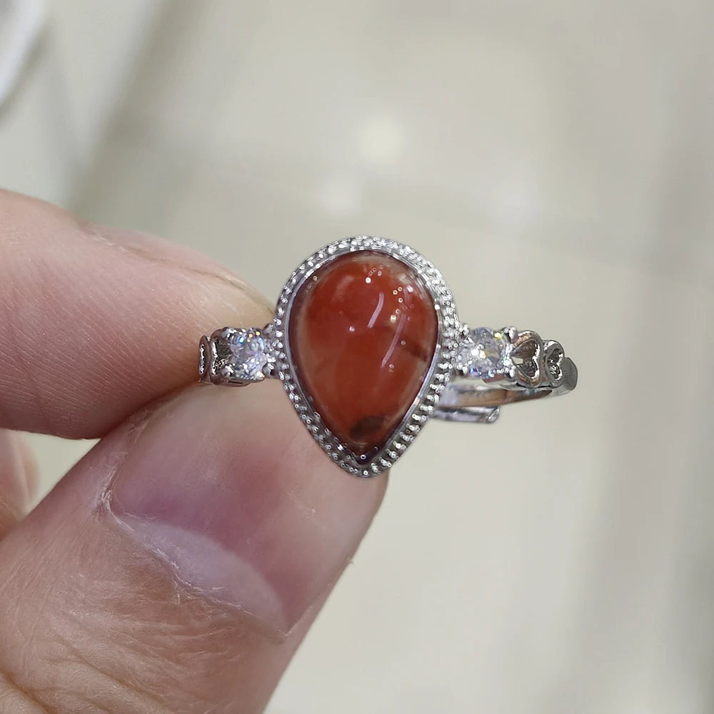 100% natural gemstone Red crystal ring copper silver plated adjustable ring ring suitable for ladies\' party gifts
