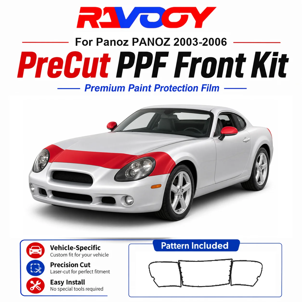 

8.5mil TPU Precut PPF Kit For Panoz PANOZ 2003-2006 - Hood, Fenders & Mirror Set - Self-Healing Clear Bra Film