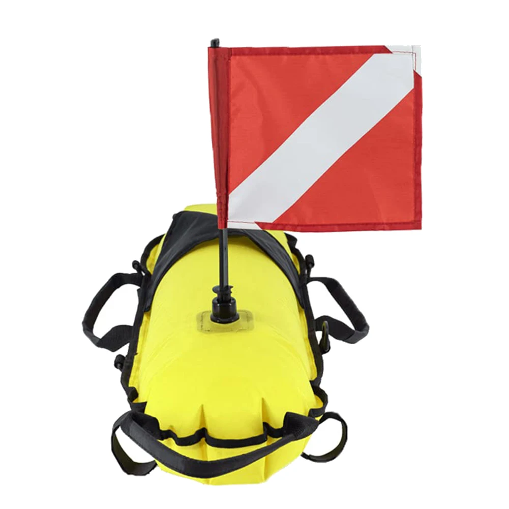 Flotador de señal de boya marcador de superficie de seguridad para buzo de inflado con bandera y cuerda, para buceo libre y snorkel