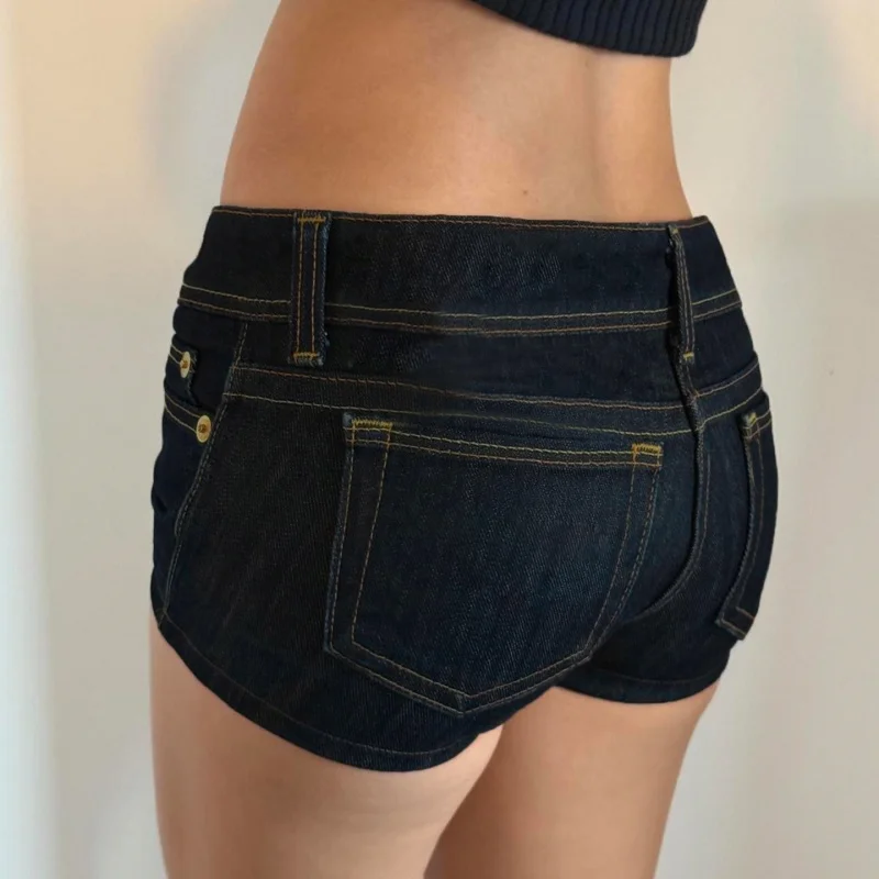 

American Style Spicy Girl Low Waist-Hugging Color Washed Retro Skinny Shorts2025Summer