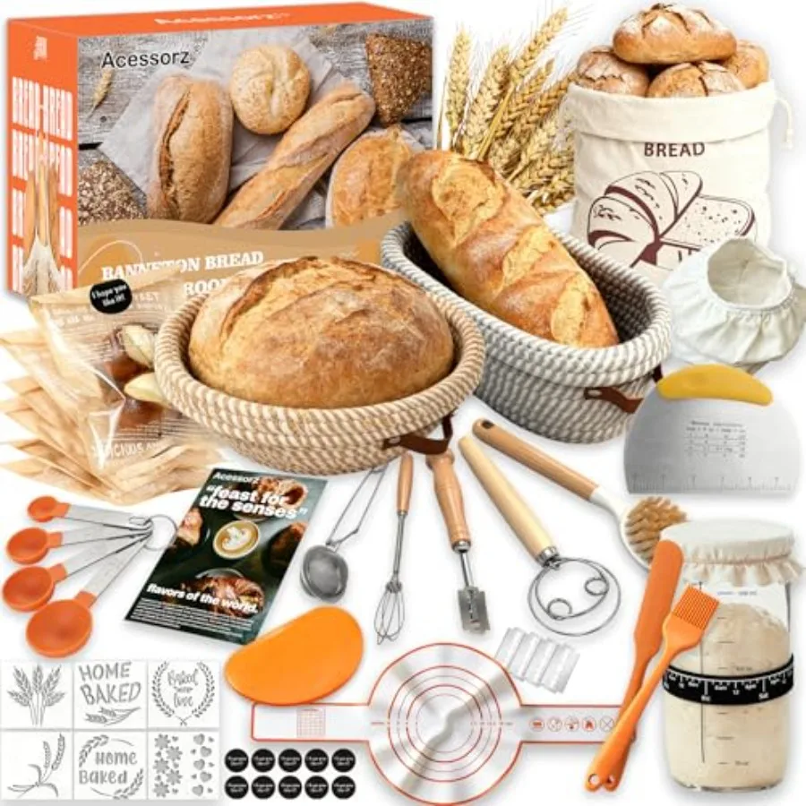 

Sourdough Bread Baking Supplies, Sourdough Starter Kit, 2 Cotton Rope Banneton Proofing Basket, Bread Proofing Basket Making To