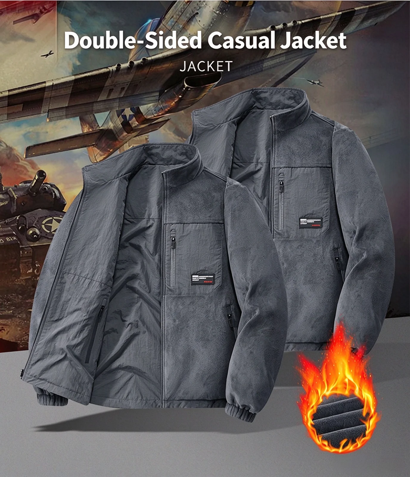 2026 Autumn Winter Men's Casual Double-sided Velvet thick coat New Style workwear Men's reversible stand-collar fleece coat