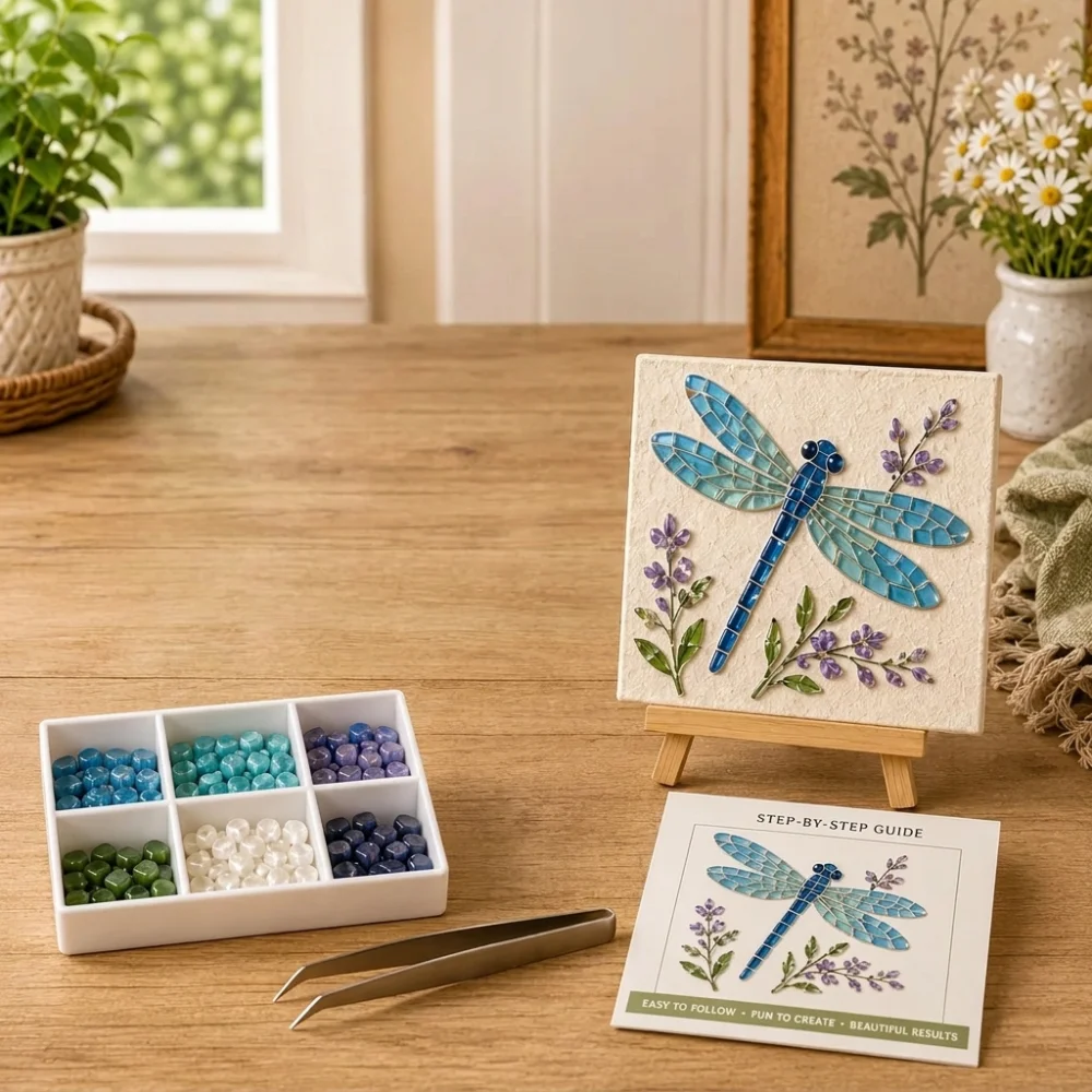 Colorful Glass Pieces Ocean DIY Sea Glass Art Kit Sea Creature Ocean Inspired Glass Mosaic Craft Set Wooden‑Easel