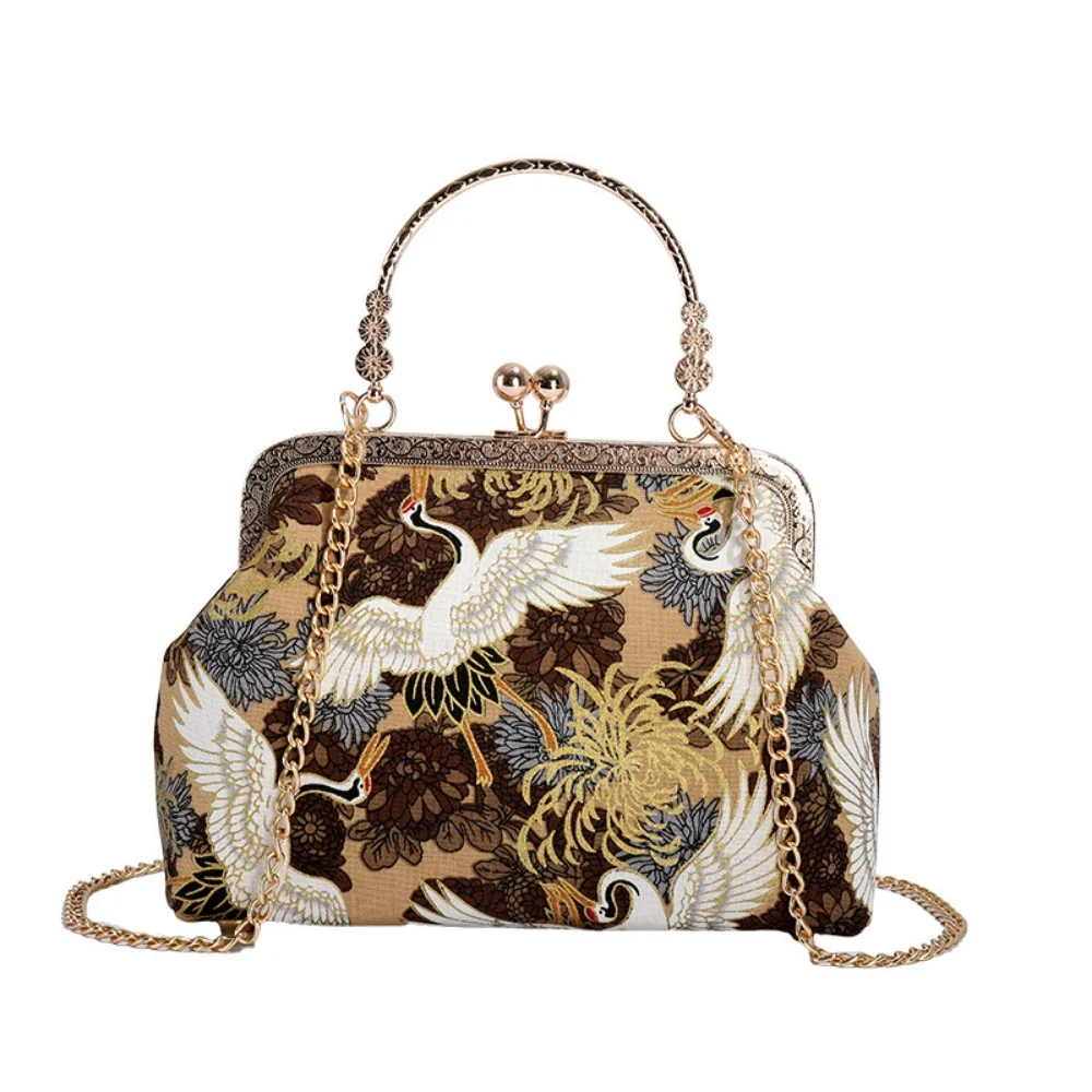 

Simple Silk Crossbody Bag Embroidery Patchwork Hand-held Shell Bag National Style Women Hasp Bags Women's Handbags