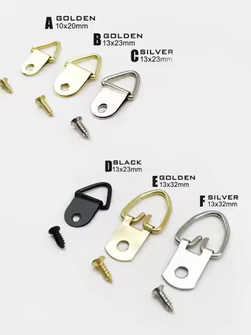 50pcs Golden Silver Black Triangle D-Ring Hanging Oil Painting Mirror Picture Frame Hanger Art Work Photo Wall Hook with screws
