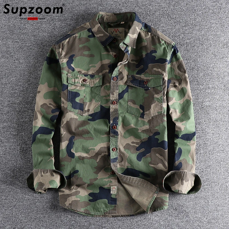 

Supzoom 2023 New Arrival Top Fashion Brand Clothing Full Turn-down Collar Camouflage Spring And Autumn Men Chemise Casual Shirts