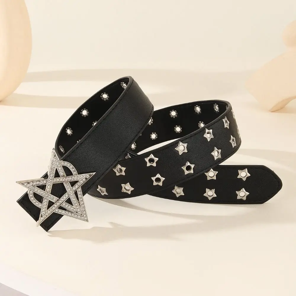 Hiphop Pu Leather Punk Style Belt Letter Metal Buckle Rhinestone Star Belt Vintage Streetwear Jeans Belt Party