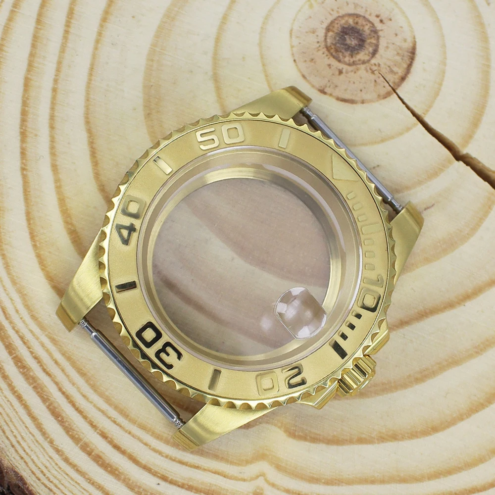 40MM NH35 Gold pvd Watch Case Sapphire Crystal glass For NH35 NH36 NH34 NH38 Miyota8215 Eta2824 PT5000 GMT SUB Watch Accessories