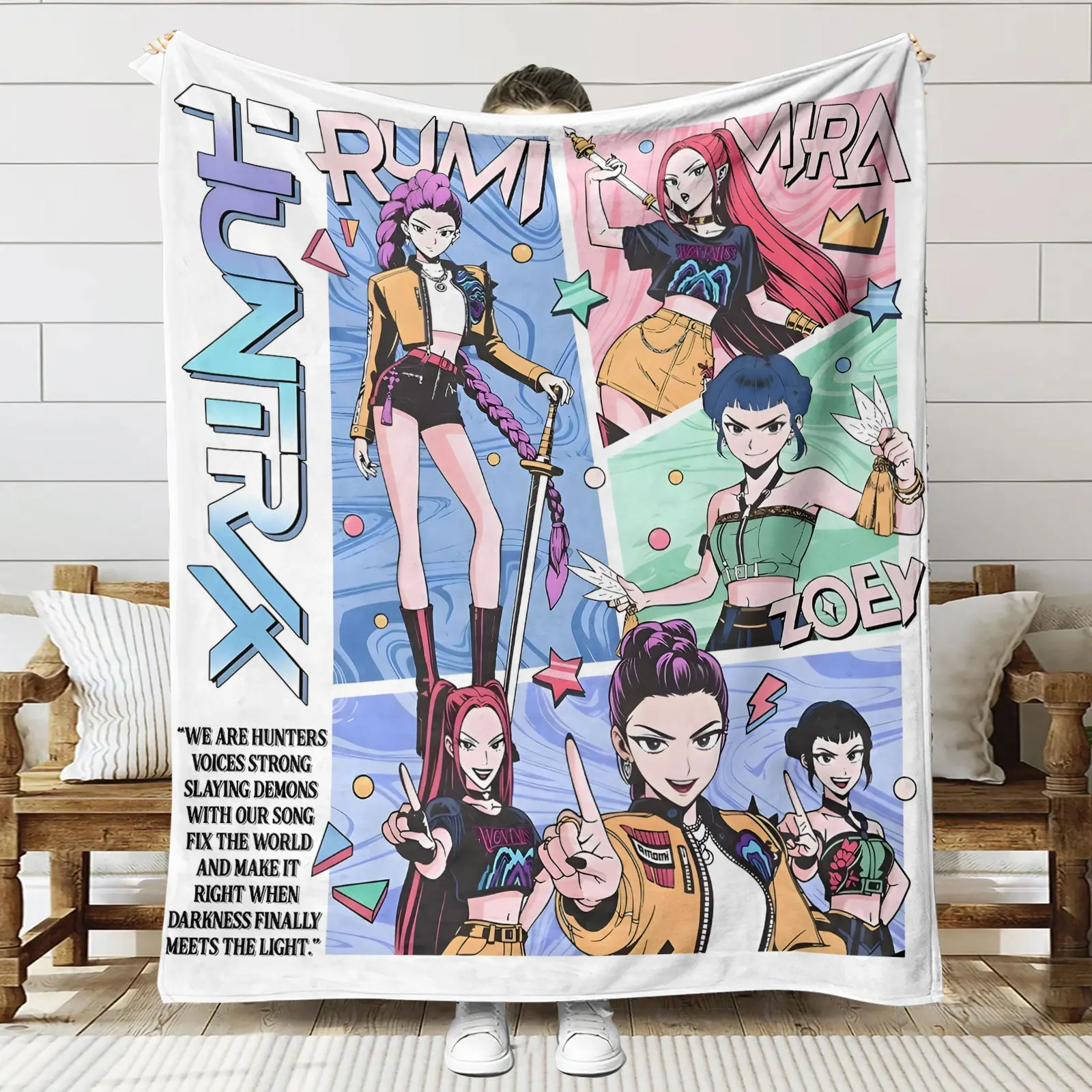 Manta de cazadores de demonios de Anime Kpop, cubierta cálida suave para otoño e invierno, para oficina, hogar, Camping, mantas decorativas multifuncionales de franela