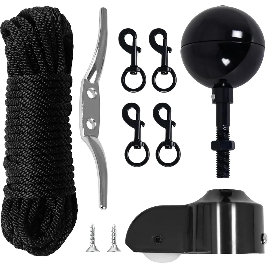 

Flagpole Hardware Repair Parts Kit for 2 Diameter Flag Poles Top: Includes 50 Ft Halyard Rope 3 Black Ball 6 Zinc Alloy Cleat 4