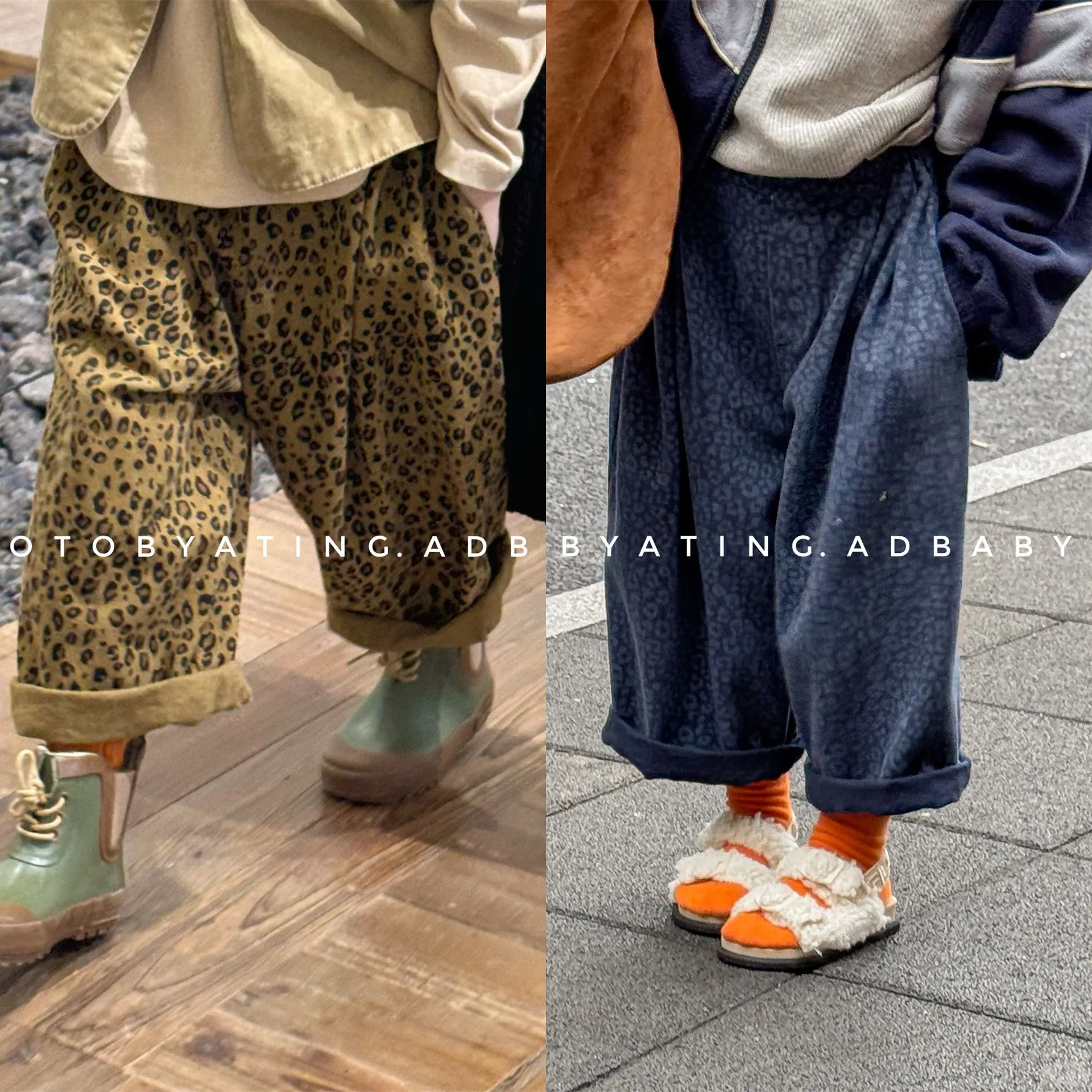 

1-7Y Kids Clothes Leopard Print Girls Pants Loose Style Boys Trouseres Corduroy Pants