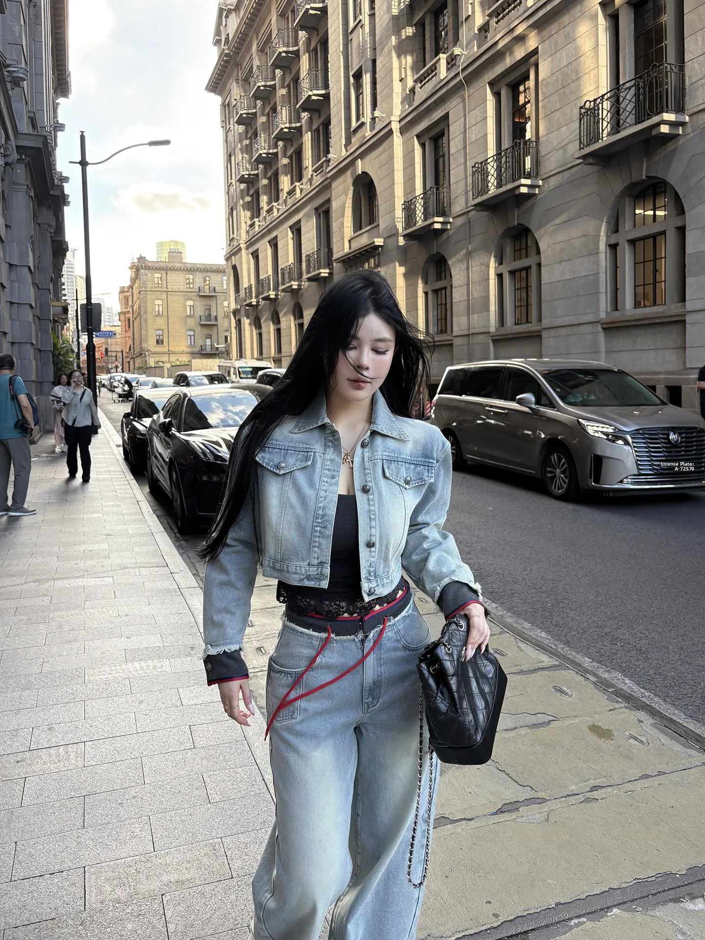 

Облегающий джинсовый комплект из джинсовой ткани и широких брюк ort Sle, женская осенняя коллекция Faion, японский бренд Bla