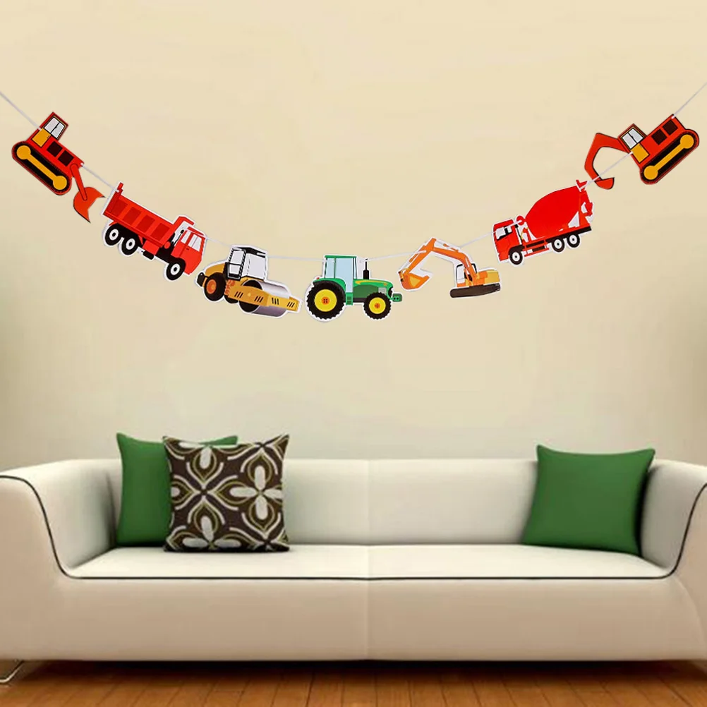 

Birthday Party Banner Seven Car Excavator Truck Garland Paper Birthday Garland Car Theme Decor Banner For Gathering Decoration