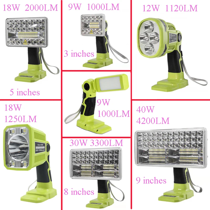 

LED Alarm Work Lights Flashlight Electric Torch Spotlight Car Lamp For Ryobi 14.4V 18V Lithium Nickel One+ Battery P108 P104