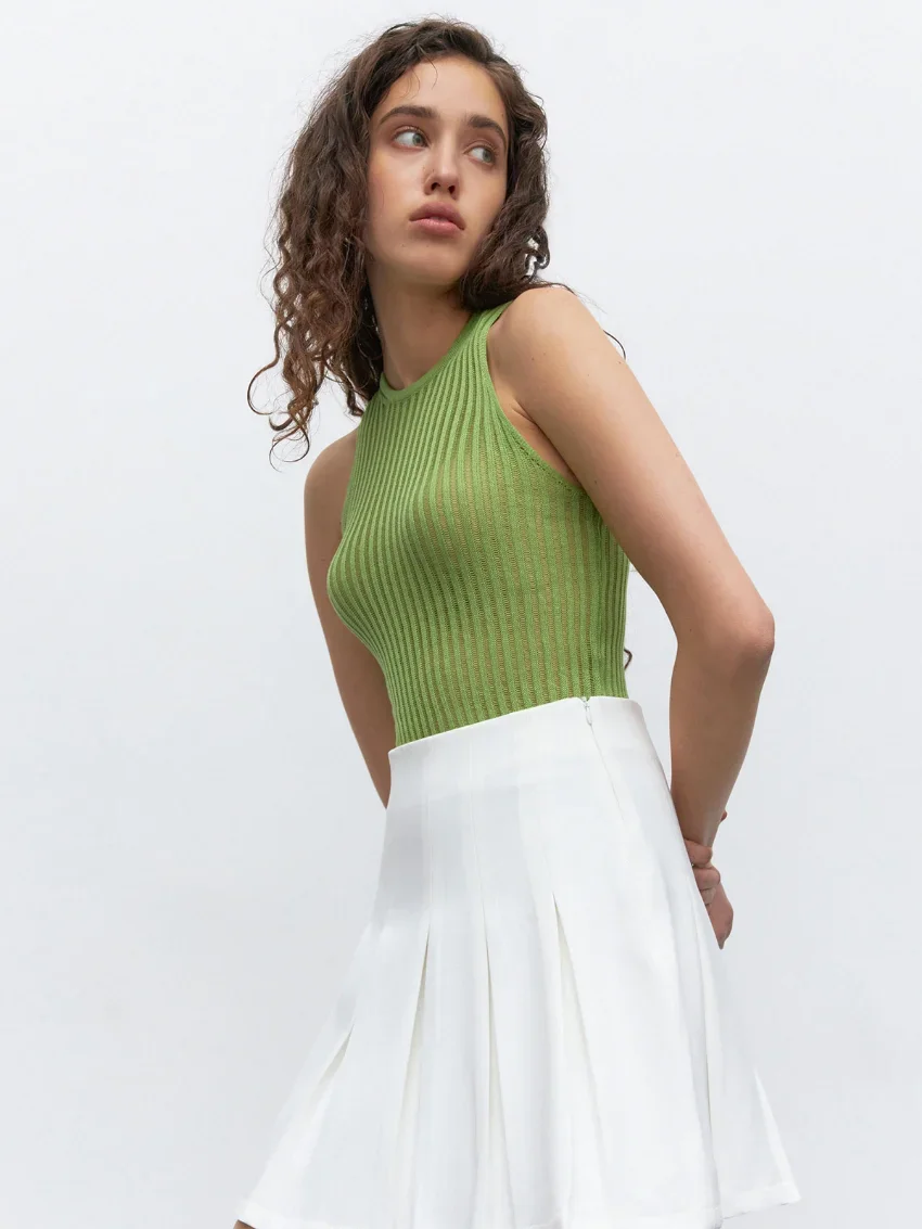 

2025 New Fashion White Wool See Through Women Tanks Tops Outfit Sleeveless Sexy Camis Skinny Club Party Clothes New Green Tops