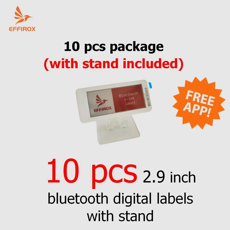 

10 pcs 2.9 inch Electronic Shelf Labels Bluetooth, with stand included, Bluetooth Digital Labels, App Controlled eink Labels