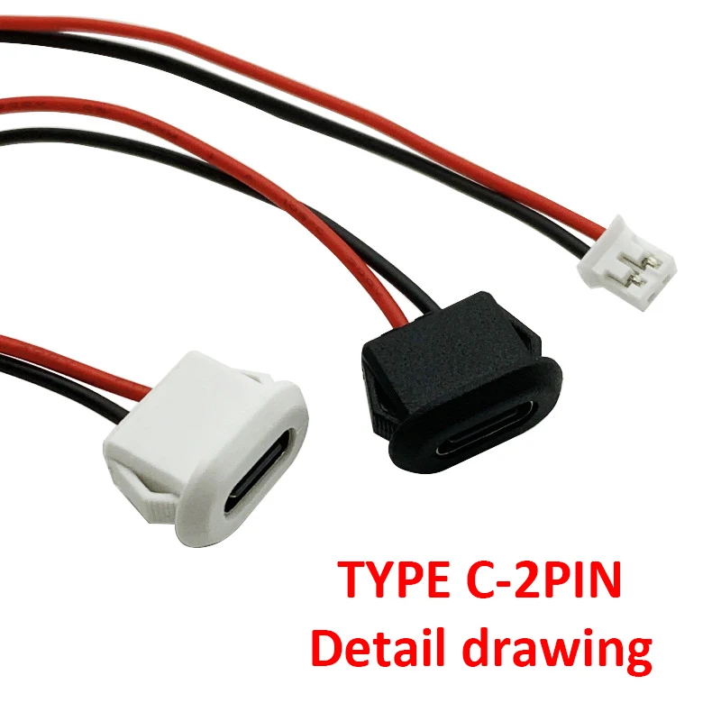 1pcs 2Pin USB-C Type Waterproof USB Connector Direct compression female base Female Socket Charging Interface With Welding Wire
