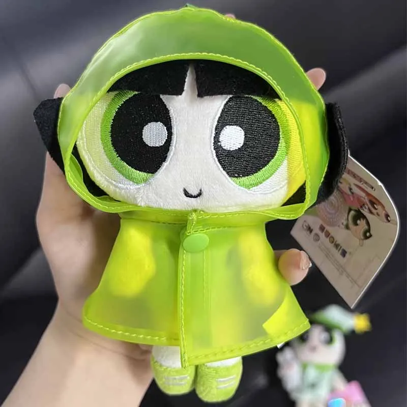 The Powerpuff Girls لطيف الكرتون أنيمي الطرفية الإبداعية موضة معطف واق من المطر فستان لطيف أفخم دمية على ظهره قلادة لعبة هدية