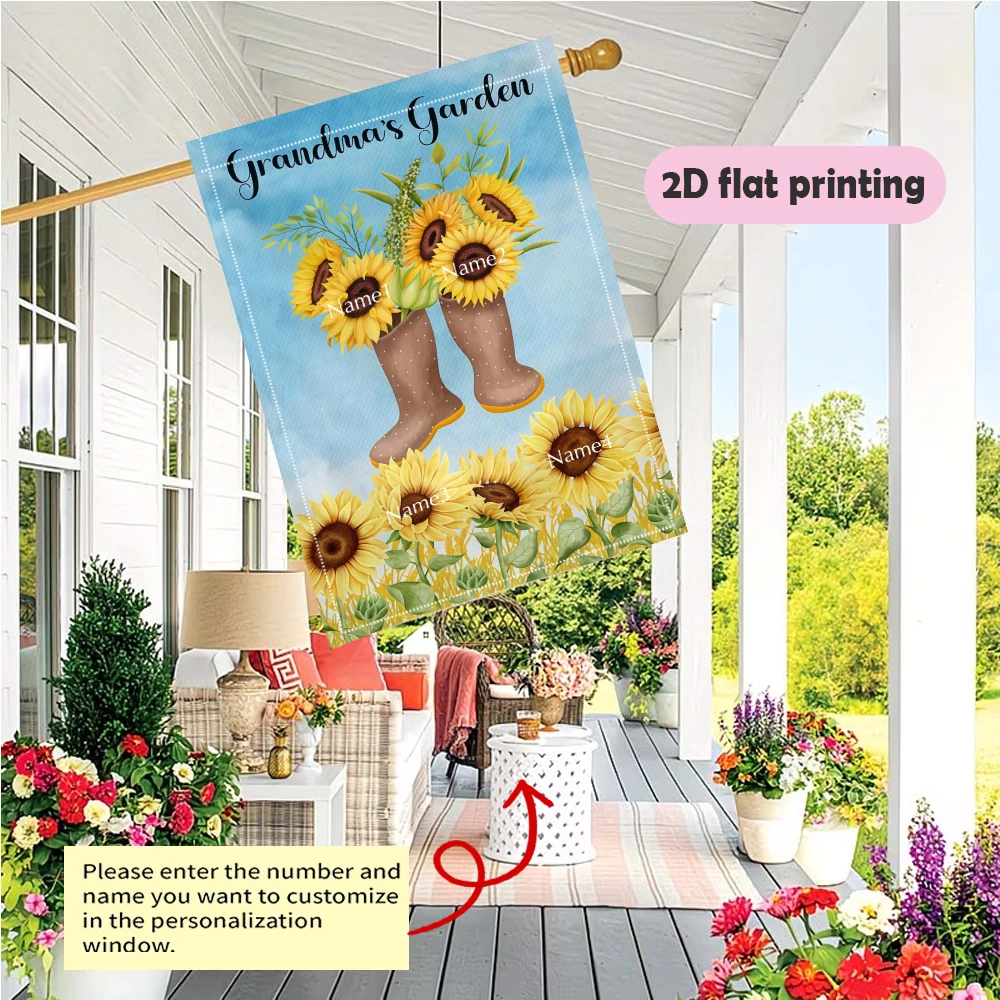 1pc double-sided Customizable Sunflower Garden Garden flag personalized custom Name outdoor party decoration 30*45cm(12x18in)