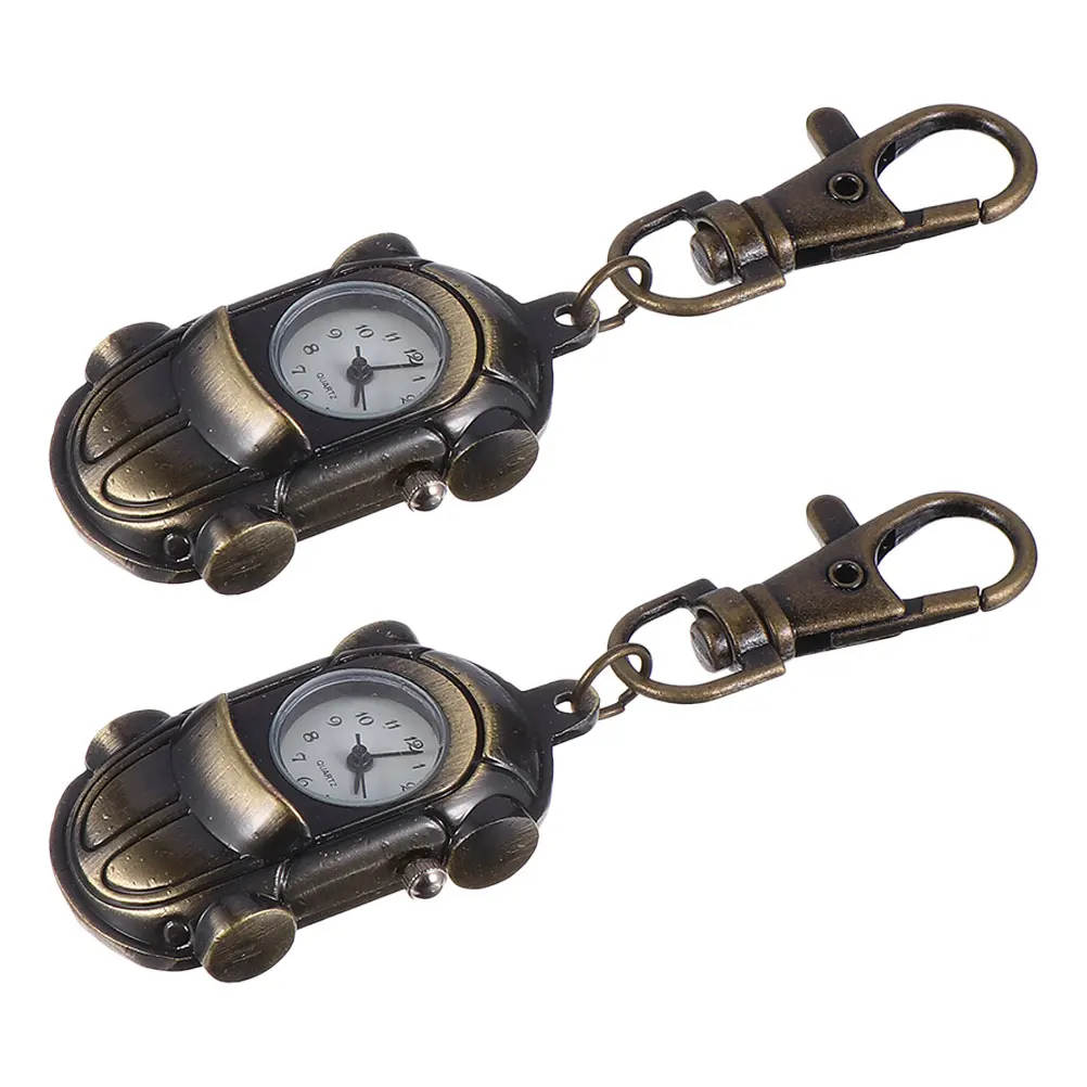 

2 pcs Mechanical Car Shape Pocket Watch For Men Women Titanium Vintage Design Bling Brooch Watch Retro Watches For Lady Student