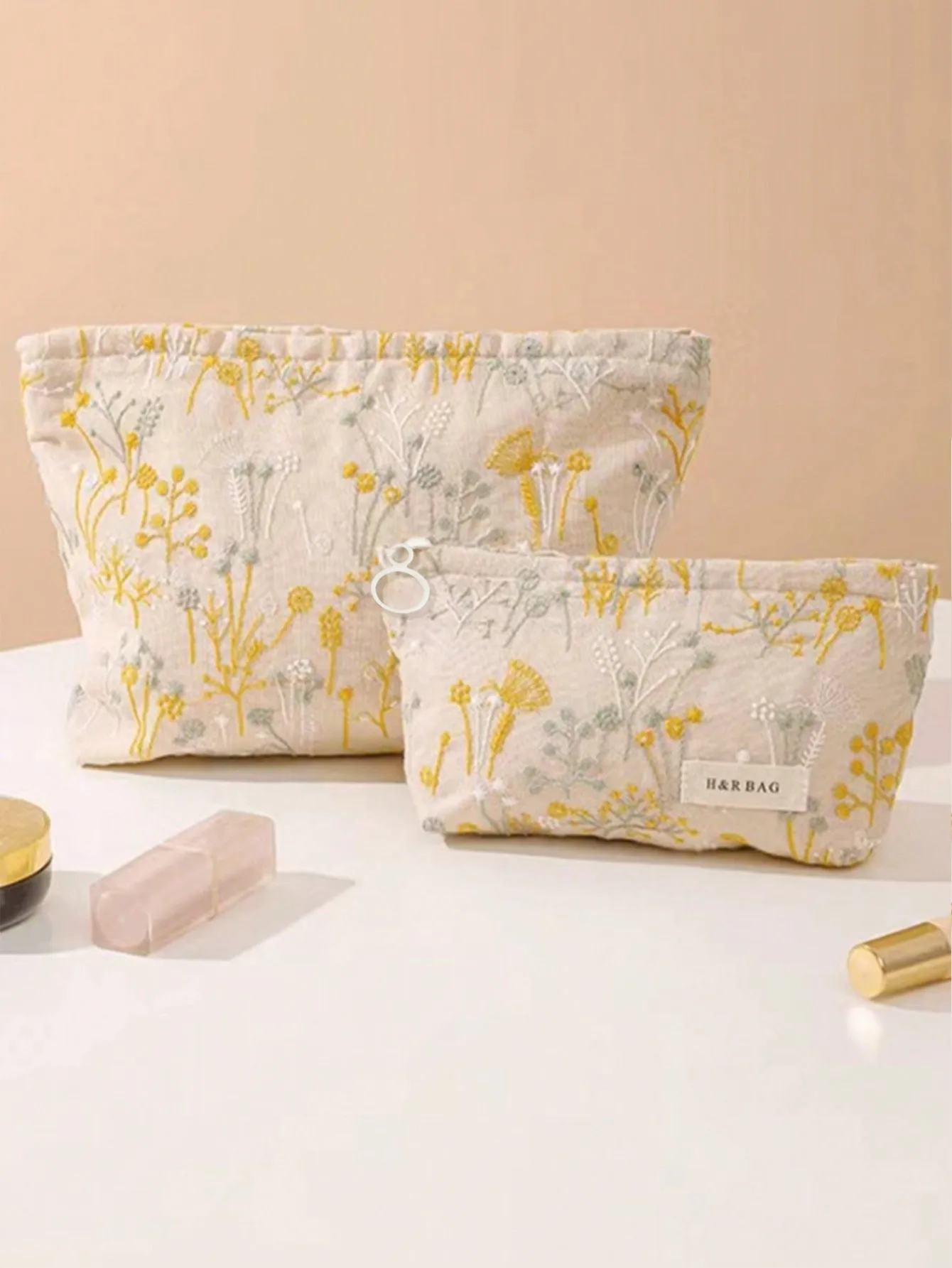 1-teiliges Set beige Make-up-Tasche, leichte Make-up-Aufbewahrungstasche mit Reißverschluss, multifunktionale Aufbewahrungstasche für Toilettenartikel im süßen Stil