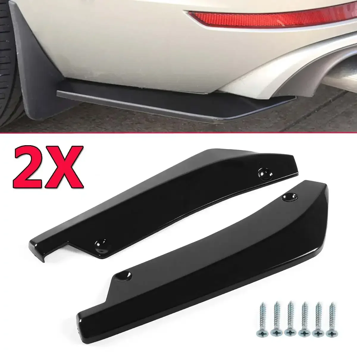 2PCS Universal Carbon Fiber Look/ Black Car Rear Bumper Lip Splitter Canard Spoiler Protector For Benz For BMW For Ford Body Kit