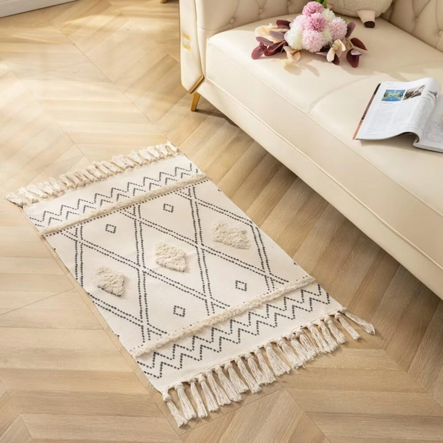 Bathroom Rug 2' x  (90cm X 60cm).' Cotton Woven Washable Small Area Rugs with Tassels,  Rug Throw Carpet Bath Mat for Living Roo