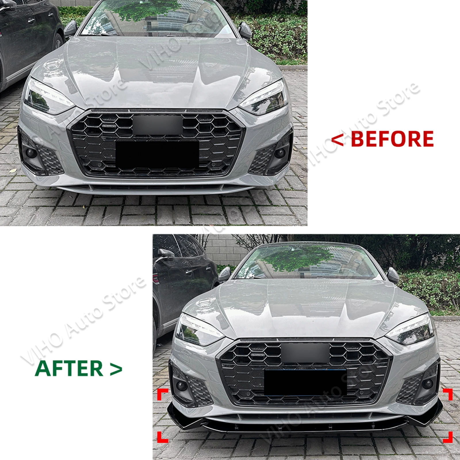 For Audi A5 Sline S5 8W6 2021 2022 2023 2024 Car Front Bumper Lip Splitter Diffuser Body Kit Spoiler Trim Black Tuning