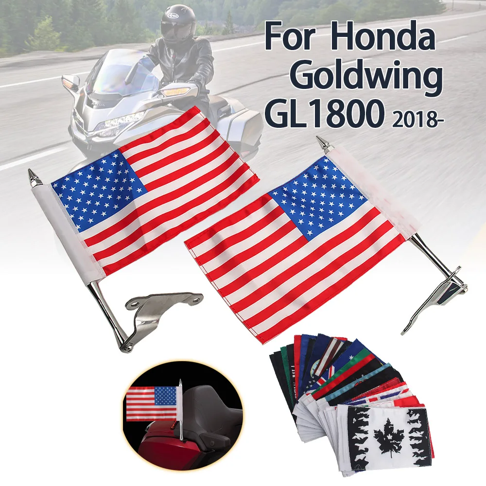 Motorcycle Flags Global Banner Fits For Honda Gold Wing GL1800 2018-2020 Tour Trunk Flag Pole Mount Bracket Life Right gl1800