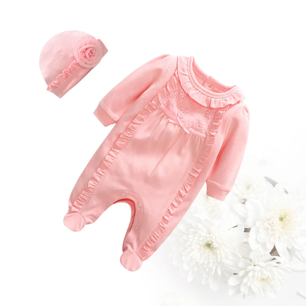 

Infant Pink Newborn Girls Cotton Jumpsuit Spring Autumn Lace Design Baby Jumpsuit for Holiday Party Outdoor Play Photography