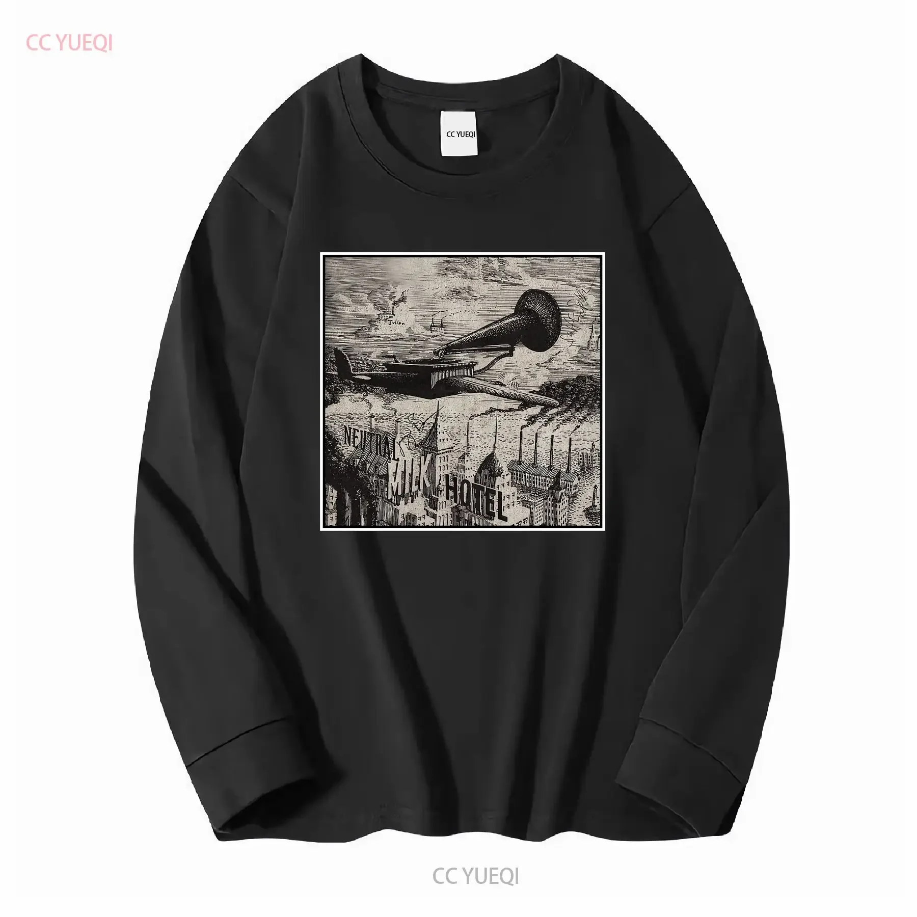 Neutral Milk Hotel Aeroplane T Shirt military green color TE4206 vintage Washed streetwear Slightly Casual designer clothes
