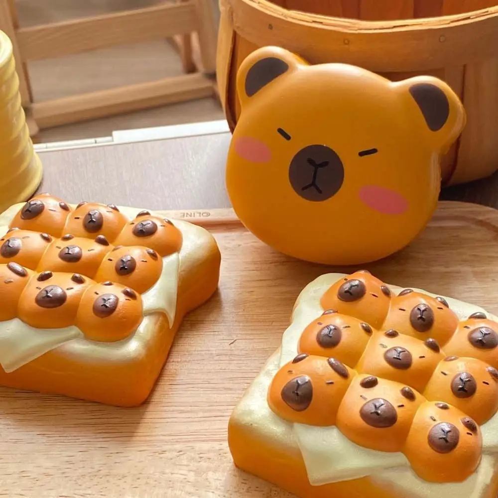 손을 편안하게 해주는 스퀴시 카피바라 장난감, 피젯 토이, 시뮬레이션 빵 스퀴즈 토이, 부드러운 반발 케이크 스퀴시 토이, 어린이 및 성인용