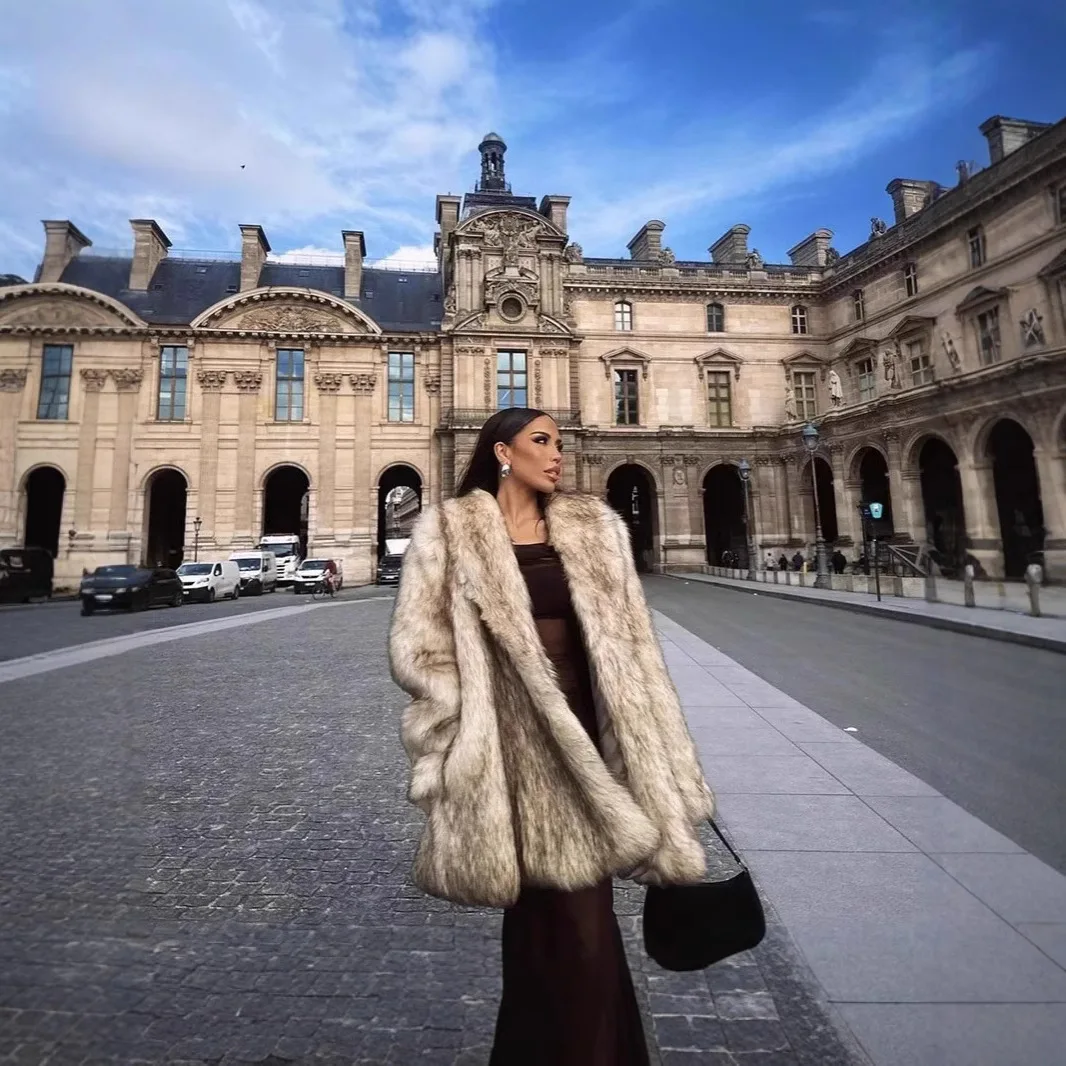 New Women's Faux Fur Coat Lapel Collar Mid Long Long Sleeve Stylish Slim Fit Comfortable Trendy Commuter Casual Daily Wear Coat