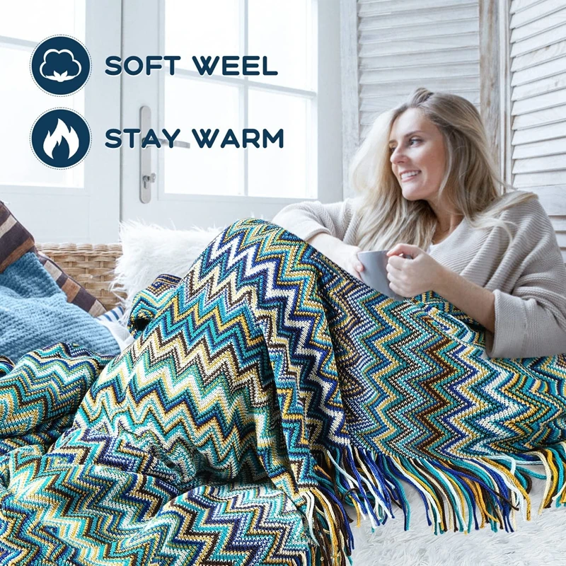 Boho-Geschenk-Überwurfdecke für Couch, weicher Strick, Bauernhaus, nordischer Überwurf, gemütliche gestrickte, leichte Decken mit Quaste für Heimdekoration