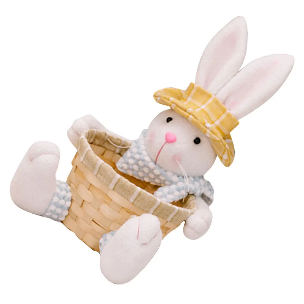 

Easter Bunny Storage Basket Adorable Woven Design Candy Egg Holder Kitchen Countertop Organizer Party Favor Basket