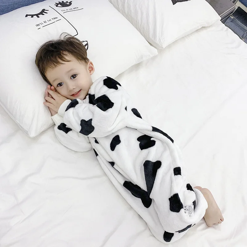 Fall Winter Thicken Coral Fleece Onesie Boy Girl Kids Casual Romper Household Crawling Clothes Children Soft Baby Plush Jumpsuit