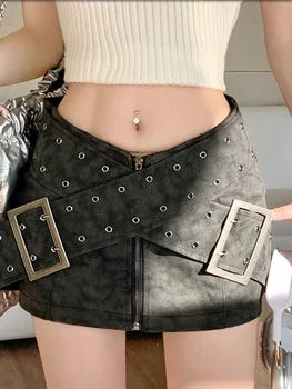 Moda asimetrik kemer süslemeleri tasarım kadınlar yarım etek Streetwear 2023 yaz yeni Trendy kızlar seksi Denim etekler