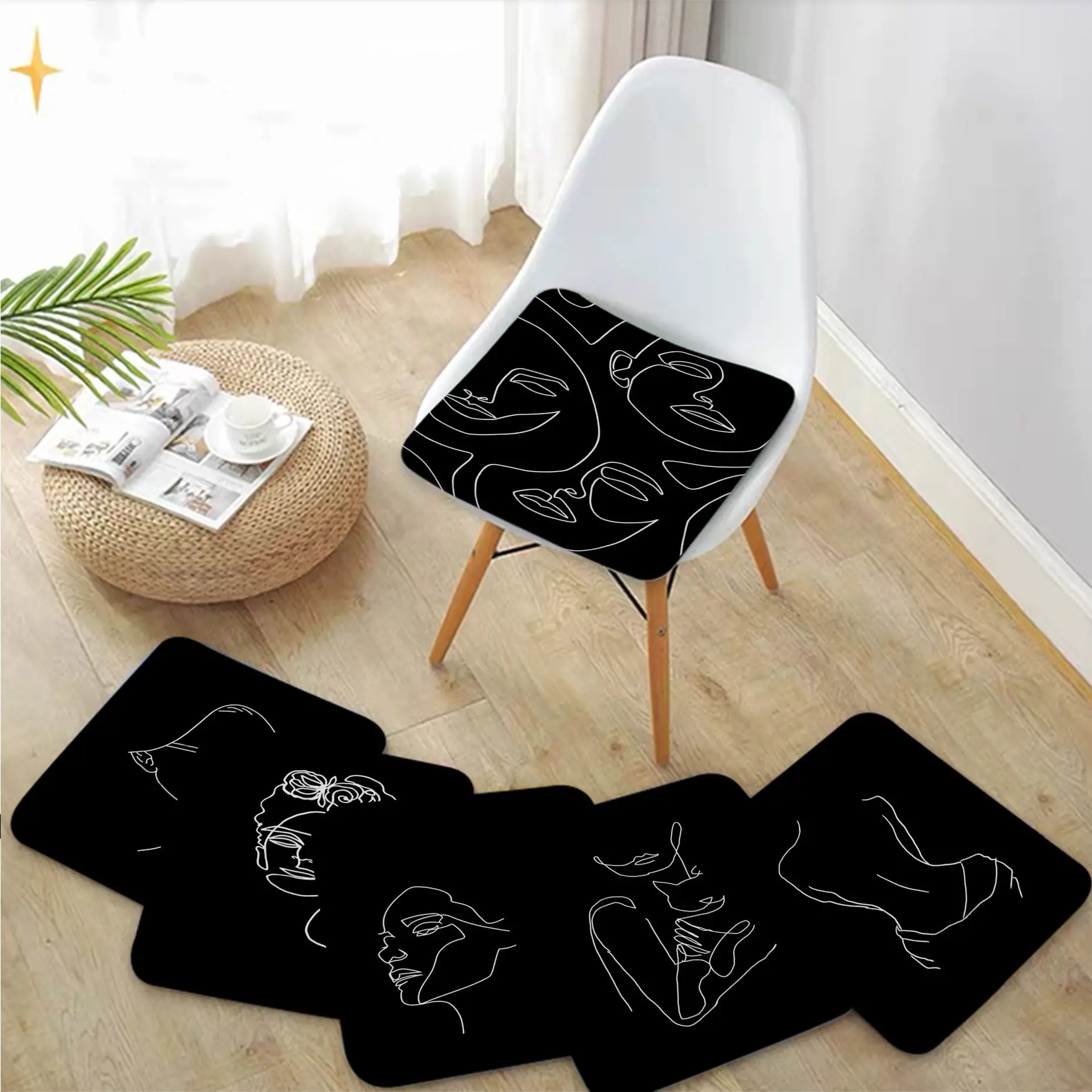 

Abstract Line Women Face European Seat Cushion Office Dining Stool Pad Sponge Sofa Mat Non-Slip Buttocks Pad