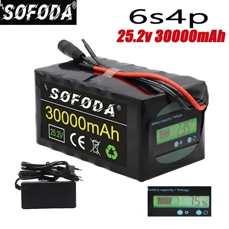 

24V 6S4P 30Ah Battery 750W High Power Battery 25.2V 30000mAh E-bike BMS Electric Bicycle With Capacity Indicator+29.4V Charger