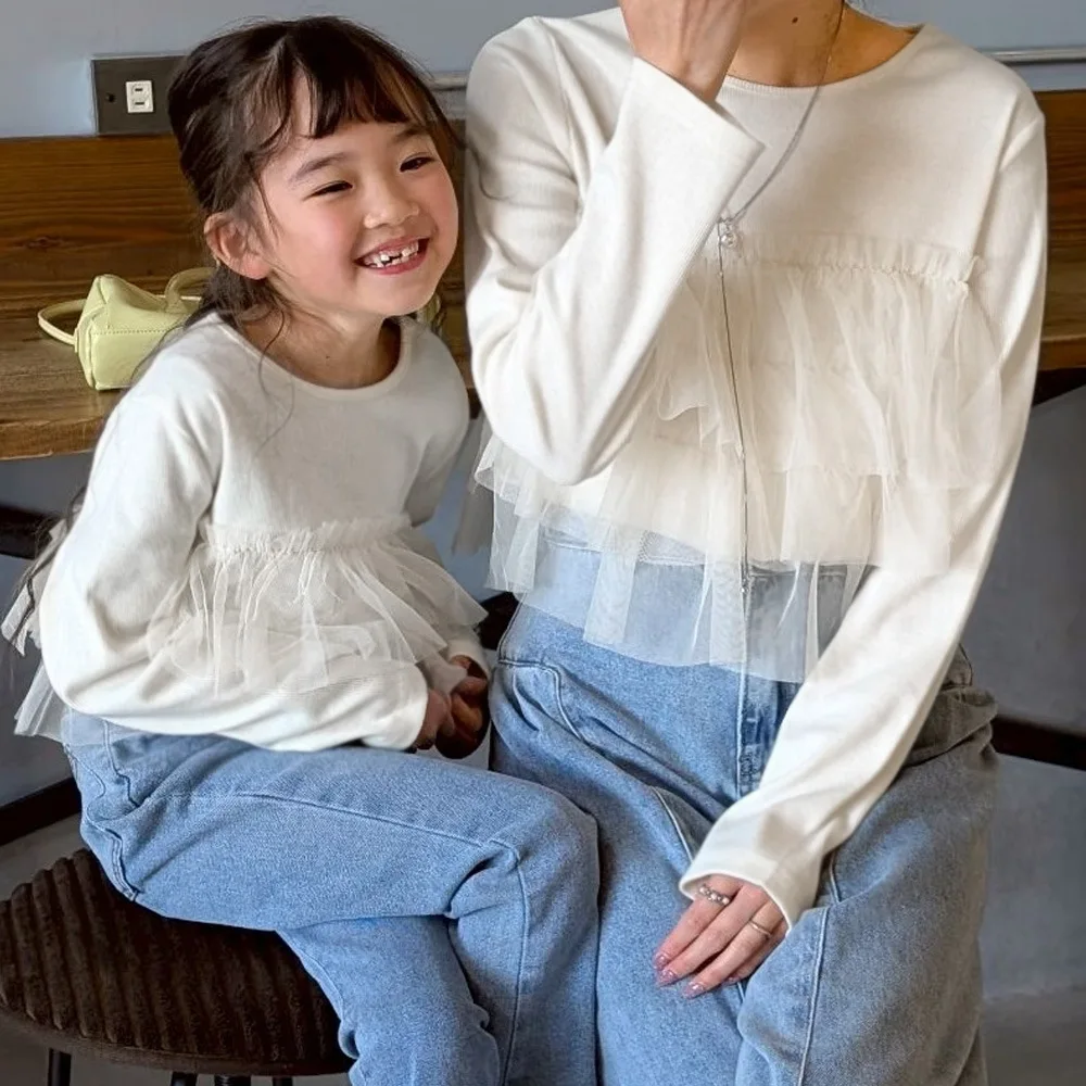 Girls' T-shirt 2026 Spring and Autumn New Children's Clothing Girls' Baby Fashion Sweet Japanese Tie-in Yarn T-shirt