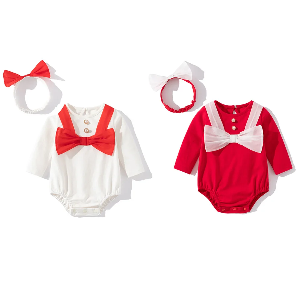 

Детские комбинезоны UNITIM для девочек: ромперы с бантом для новорожденных, весенние комбинезоны для малышей, контрастные комбинезоны для младенцев